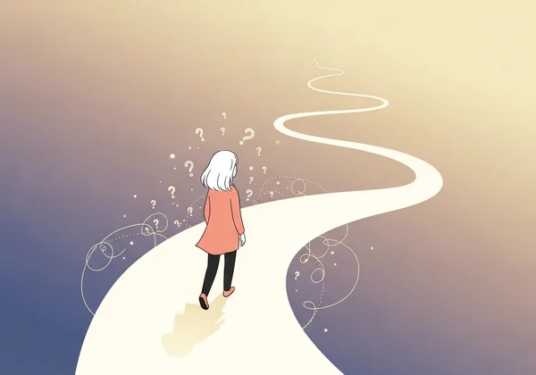 Person walking a winding path, symbolizing self-discovery.