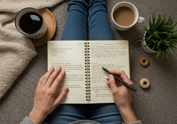 Person journaling, reflecting on self-discovery journey