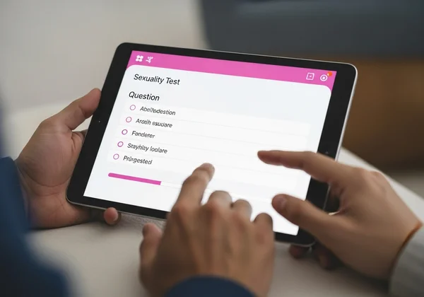 Person reflecting on a sexuality test, modern interface