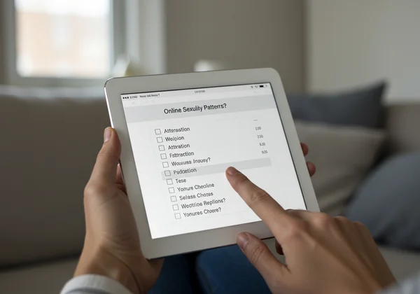 A person taking an online sexuality test on a tablet