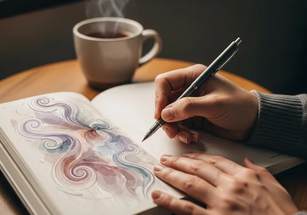 Hands writing in a journal, reflecting on feelings